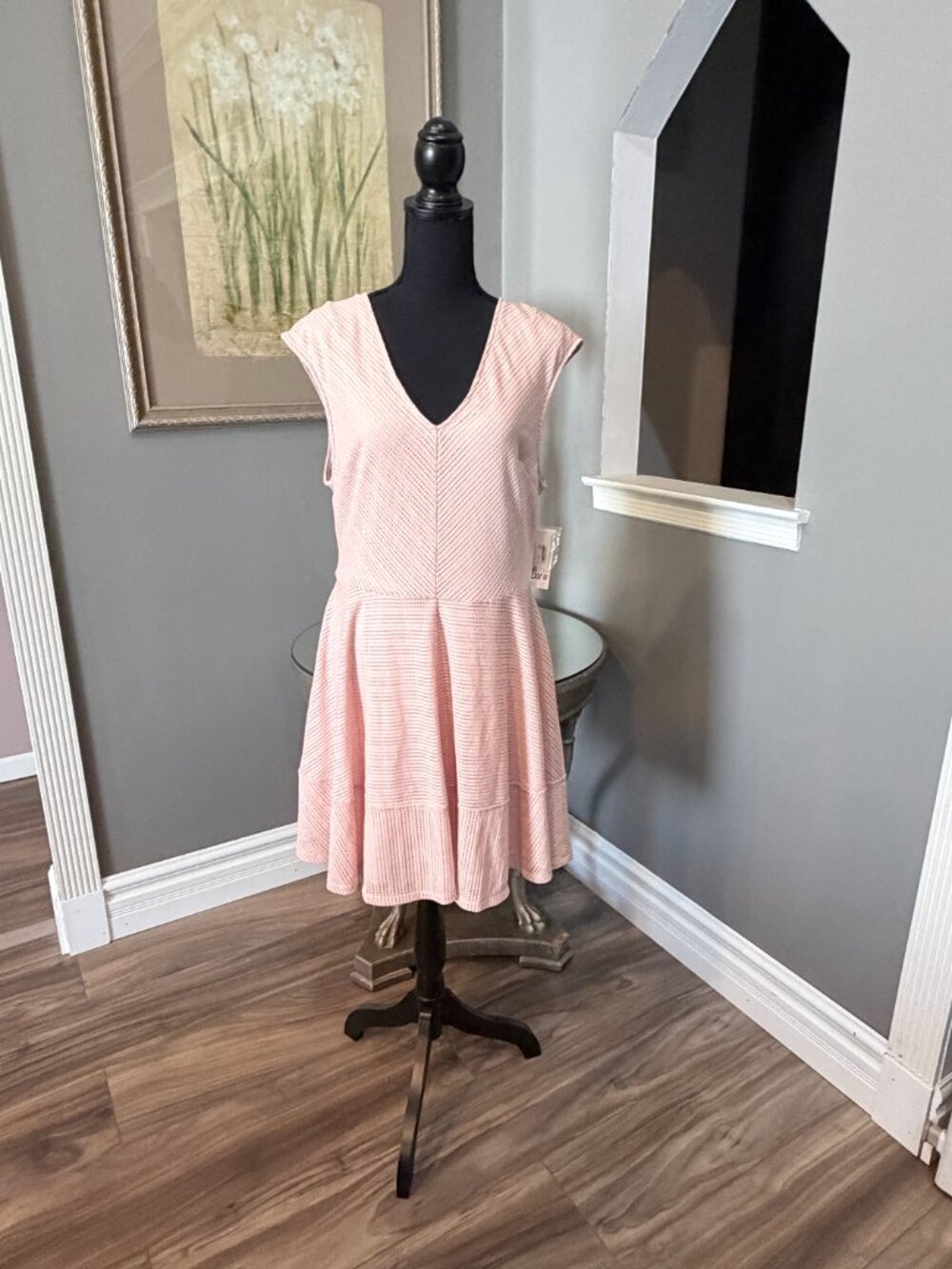 Bar III Mesh Fit & Flare Dress Women's Large Coral Mist NWT